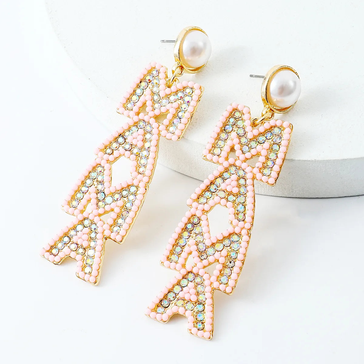 1 Pair Mama Letter Inlay Alloy Artificial Pearls Artificial Diamond Drop Earrings