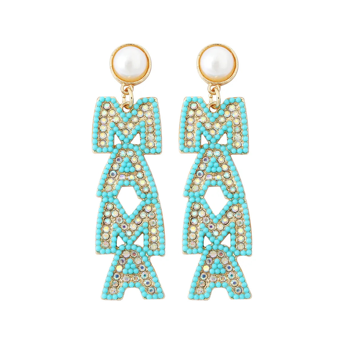 1 Pair Mama Letter Inlay Alloy Artificial Pearls Artificial Diamond Drop Earrings