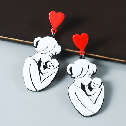 Wholesale Jewelry 1 Pair Mama Portrait Heart Shape Arylic Drop Earrings