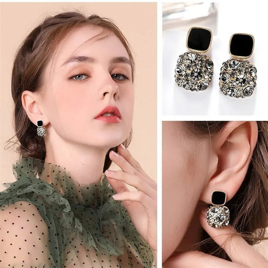 Wholesale Jewelry 1 Pair Modern Style Square Alloy Artificial Diamond Gold Plated Drop Earrings