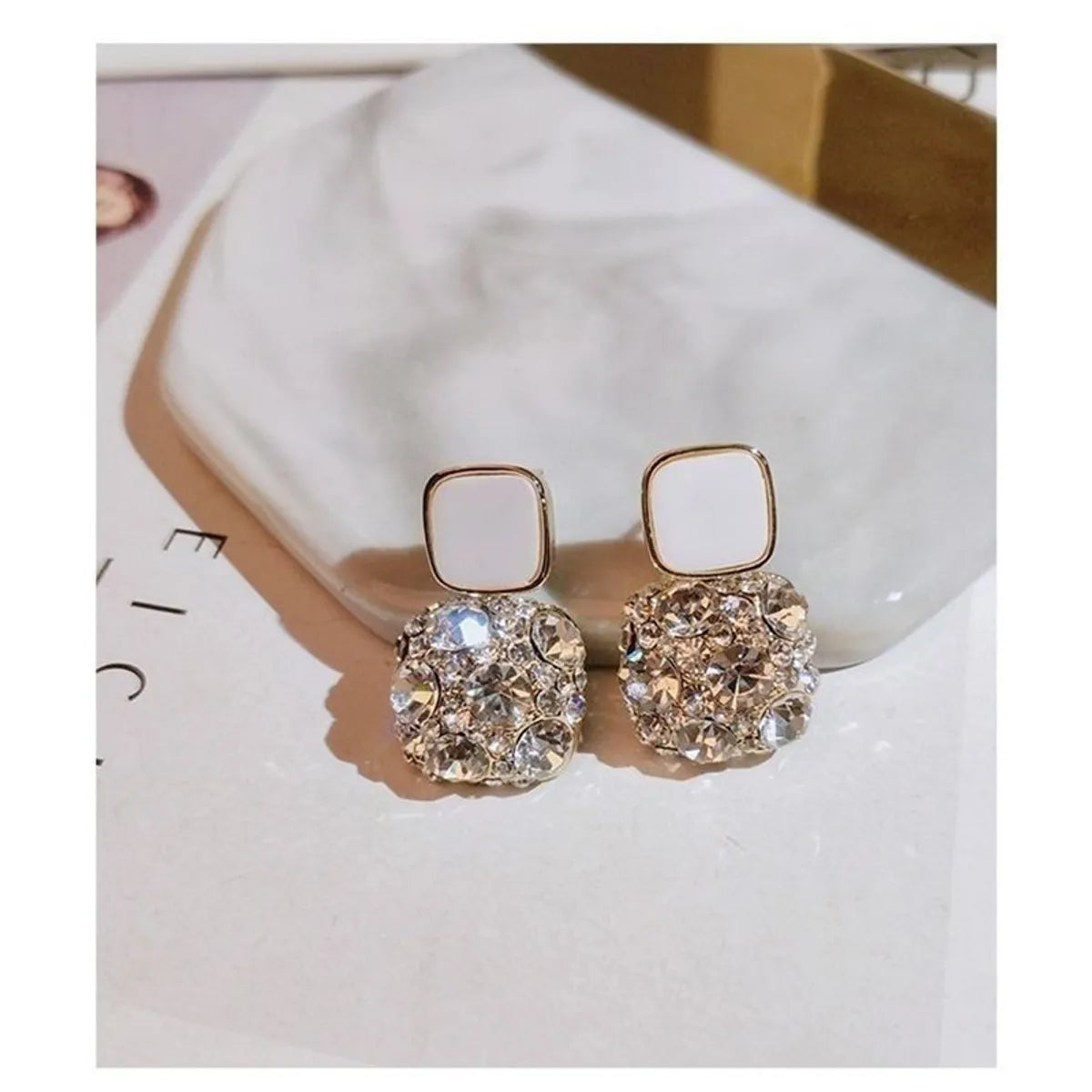 Wholesale Jewelry 1 Pair Modern Style Square Alloy Artificial Diamond Gold Plated Drop Earrings