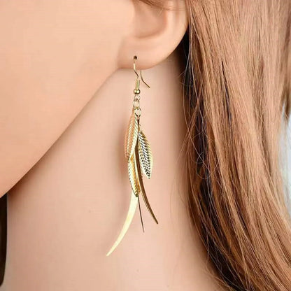 Wholesale Jewelry 1 Pair Retro Ethnic Style Leaf Leaves Alloy Gold Plated Silver Plated Drop Earrings