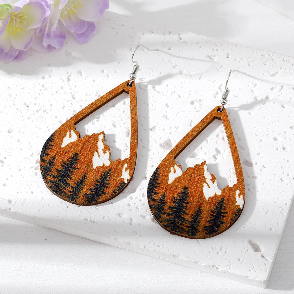 Wholesale Jewelry 1 Pair Retro Pastoral Leaves Flower Wood Resin Drop Earrings