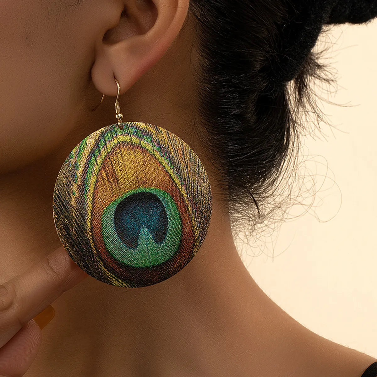 1 Pair Retro Round Peacock Plating Alloy Drop Earrings