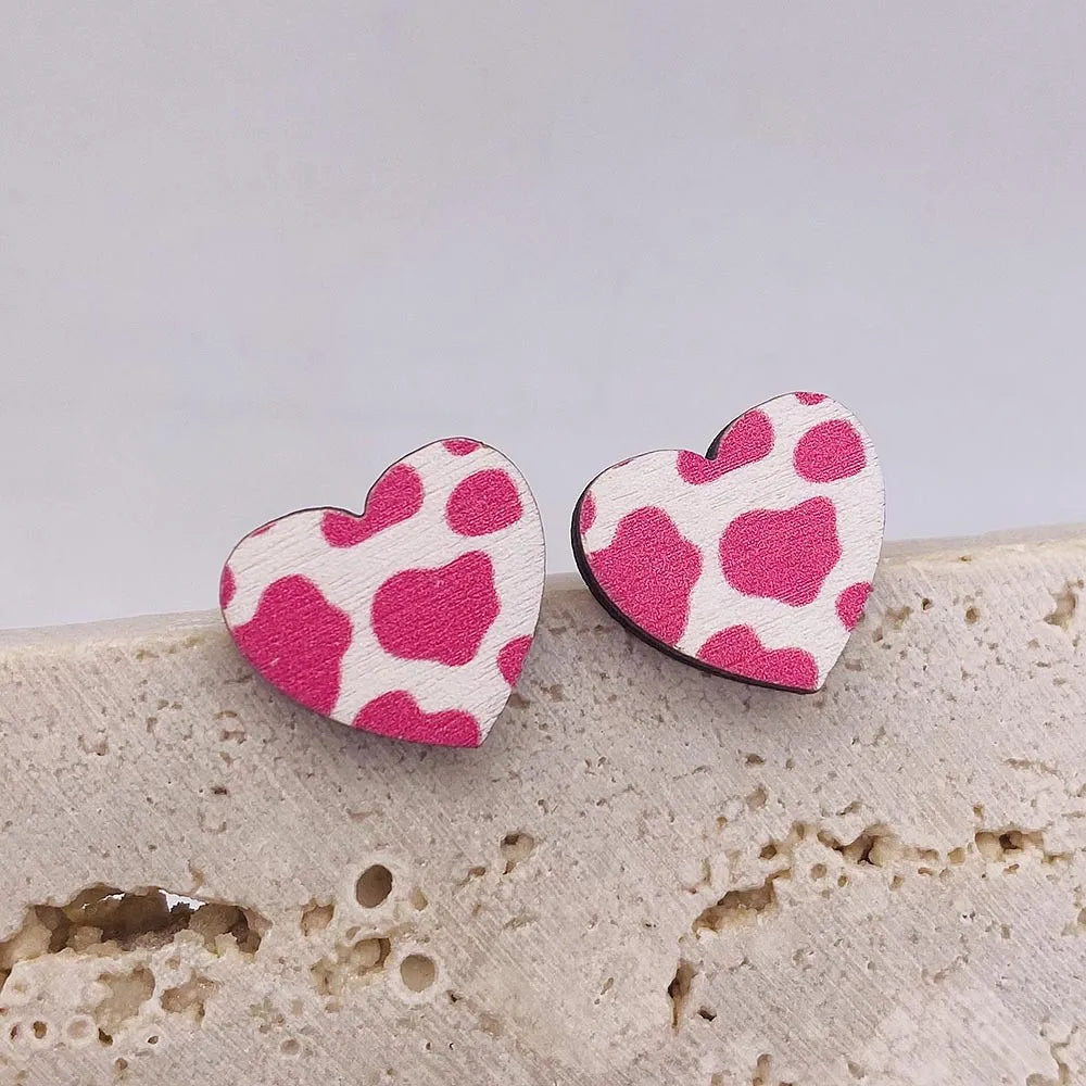 Wholesale Jewelry 1 Pair Retro Star Heart Shape Cattle Wood Ear Studs