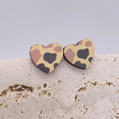 Wholesale Jewelry 1 Pair Retro Star Heart Shape Cattle Wood Ear Studs