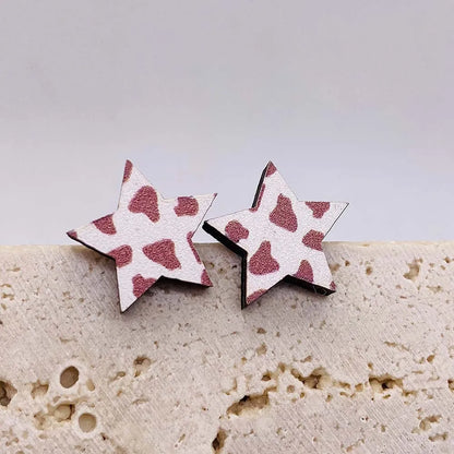 Wholesale Jewelry 1 Pair Retro Star Heart Shape Cattle Wood Ear Studs