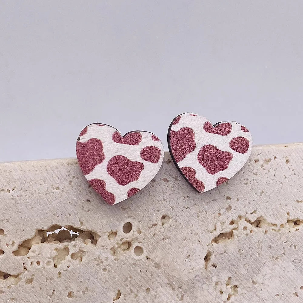 Wholesale Jewelry 1 Pair Retro Star Heart Shape Cattle Wood Ear Studs