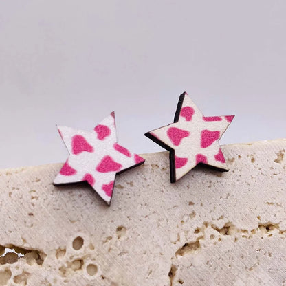 Wholesale Jewelry 1 Pair Retro Star Heart Shape Cattle Wood Ear Studs