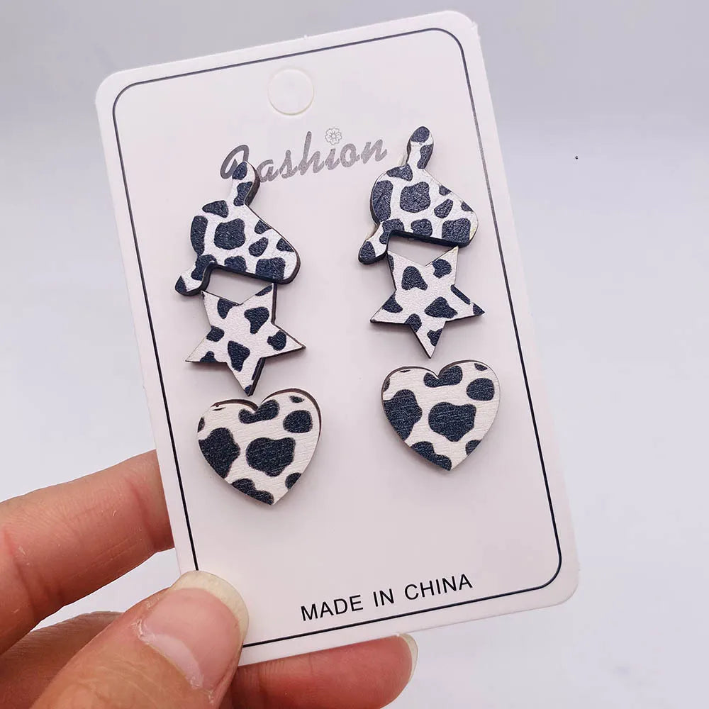 Wholesale Jewelry 1 Pair Retro Star Heart Shape Cattle Wood Ear Studs