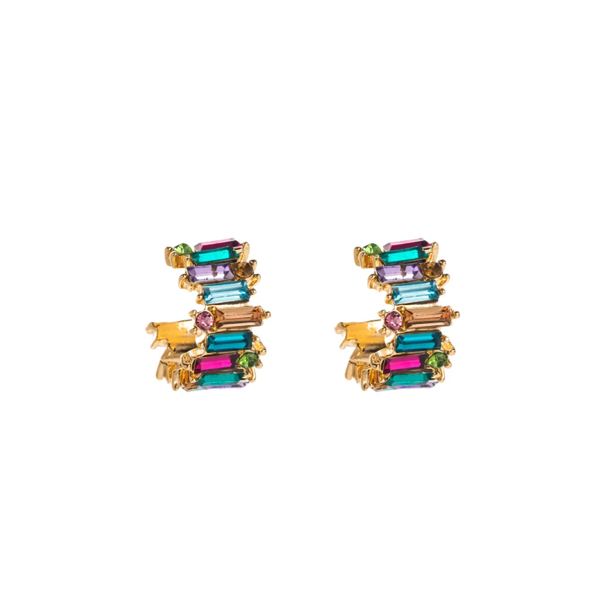 1 Pair Shiny C Shape Inlay Alloy Rhinestones Glass Gold Plated Silver Plated Ear Studs