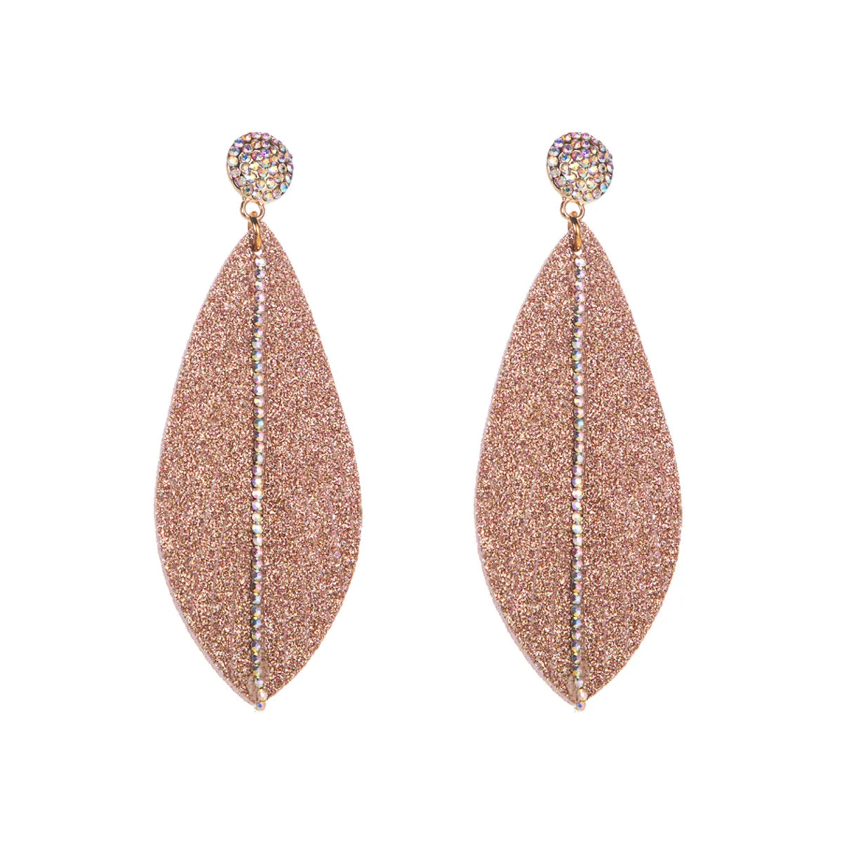 1 Pair Shiny Leaves Sequins Plating Inlay Pu Leather Alloy Rhinestones Gold Plated Drop Earrings