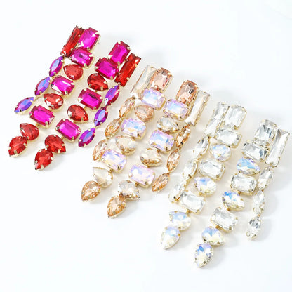 Wholesale Jewelry 1 Pair Shiny Square Water Droplets Alloy Artificial Gemstones Drop Earrings