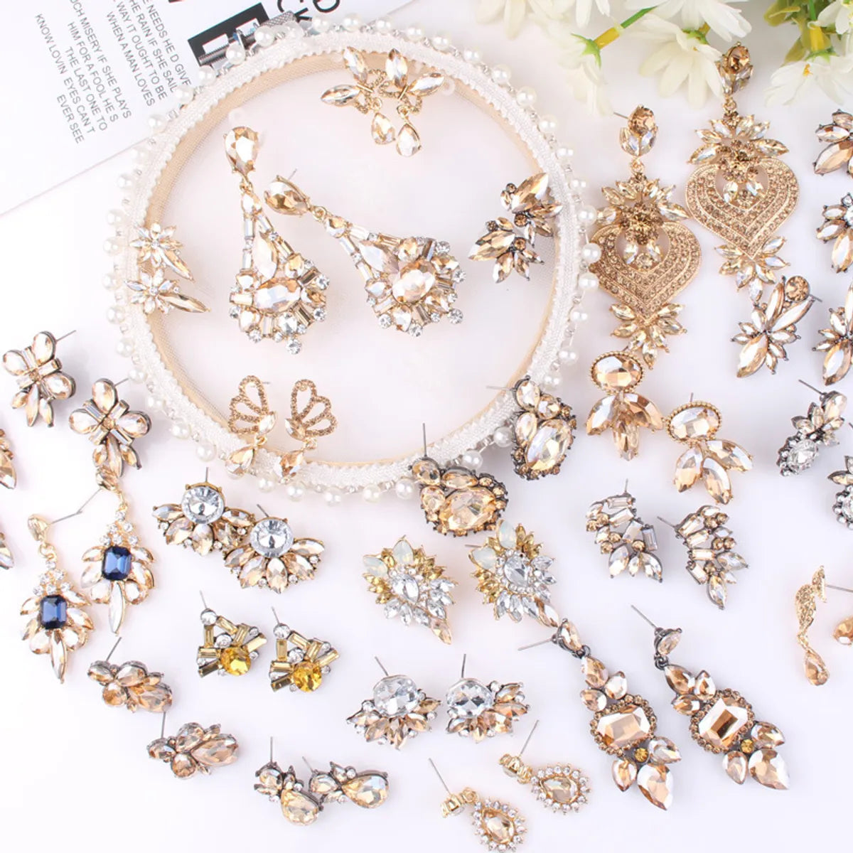 Wholesale Jewelry 1 Pair Simple Style Flower Butterfly Alloy Artificial Gemstones Drop Earrings Ear Studs