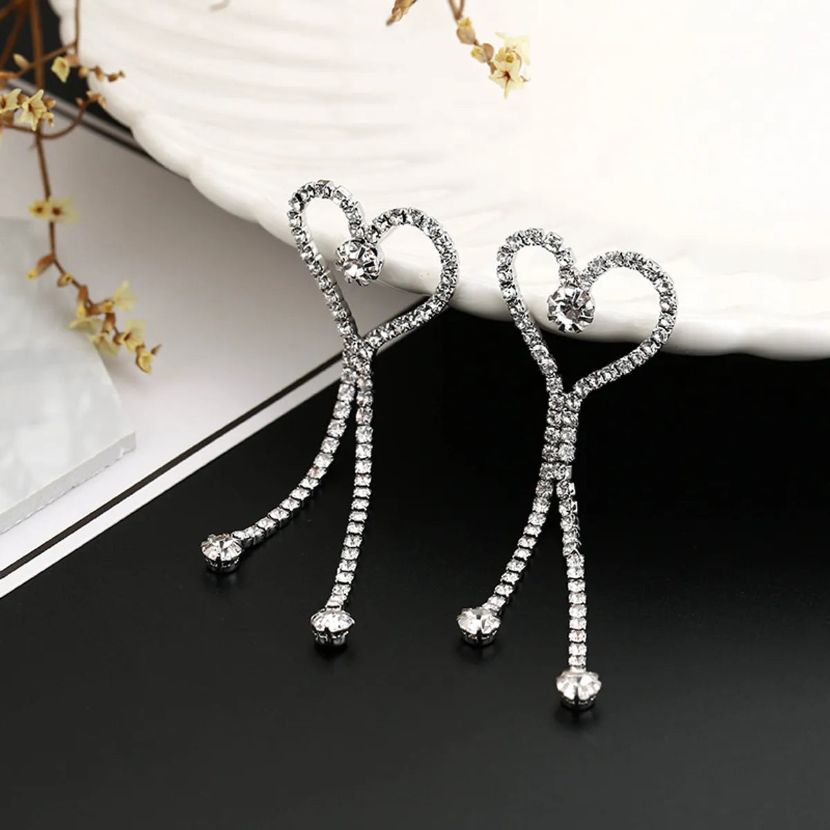 Wholesale Jewelry 1 Pair Simple Style Heart Shape Alloy Rhinestones Drop Earrings