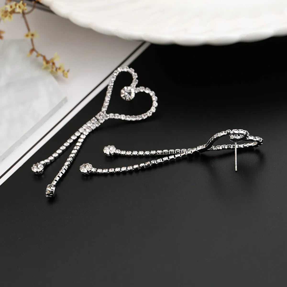 Wholesale Jewelry 1 Pair Simple Style Heart Shape Alloy Rhinestones Drop Earrings