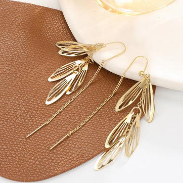 Wholesale Jewelry 1 Pair Simple Style Leaves Alloy 14k Gold Plated Dangling Earrings