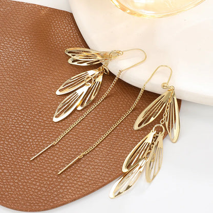 Wholesale Jewelry 1 Pair Simple Style Leaves Alloy 14k Gold Plated Dangling Earrings