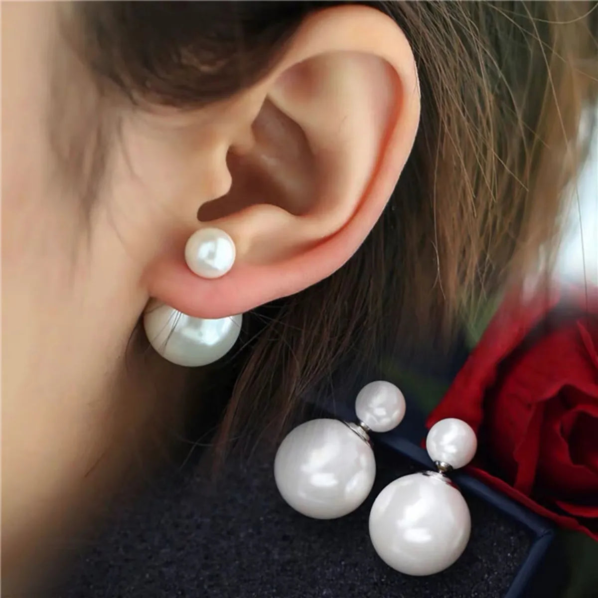 Wholesale Jewelry 1 Pair Simple Style Round Artificial Pearl Silver Plated Ear Studs