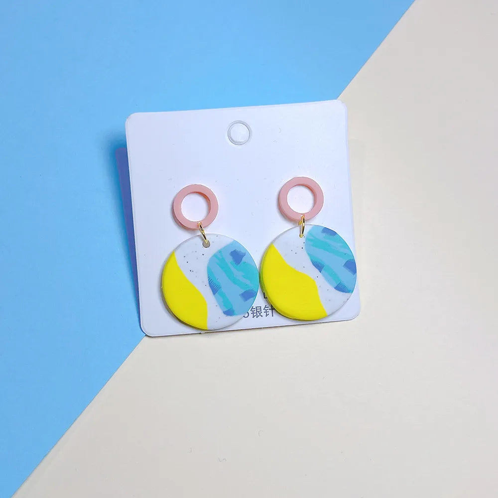 Wholesale Jewelry 1 Pair Simple Style Round Color Block Soft Clay Drop Earrings