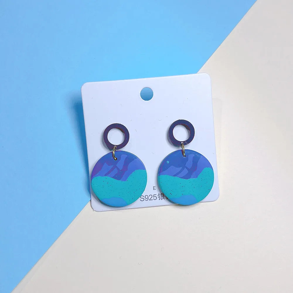 Wholesale Jewelry 1 Pair Simple Style Round Color Block Soft Clay Drop Earrings