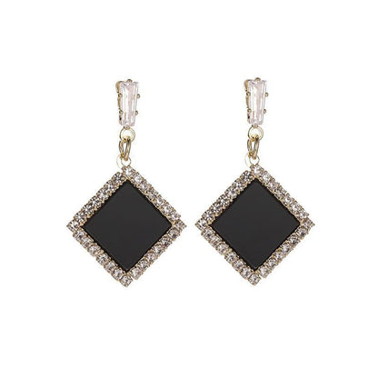 Wholesale Jewelry 1 Pair Simple Style Round Square Imitation Diamond Alloy Artificial Diamond Gold Plated Drop Earrings