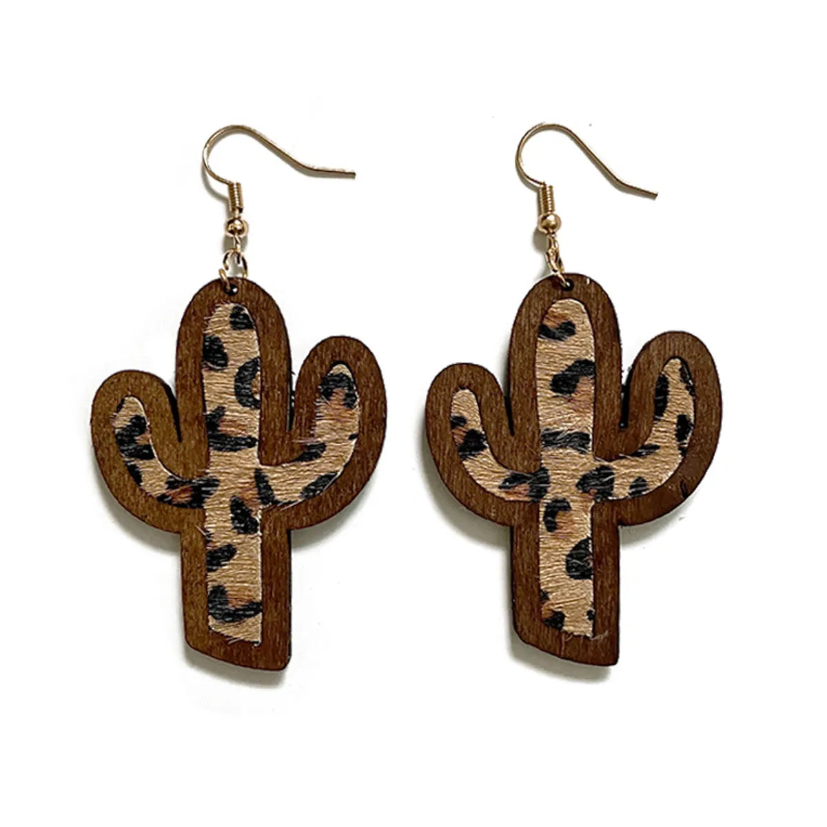 Wholesale Jewelry 1 Pair Streetwear Cactus Leopard Wood Drop Earrings