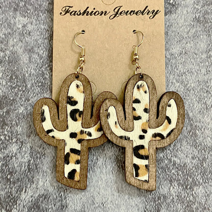 Wholesale Jewelry 1 Pair Streetwear Cactus Leopard Wood Drop Earrings