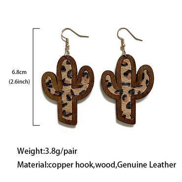 Wholesale Jewelry 1 Pair Streetwear Cactus Leopard Wood Drop Earrings