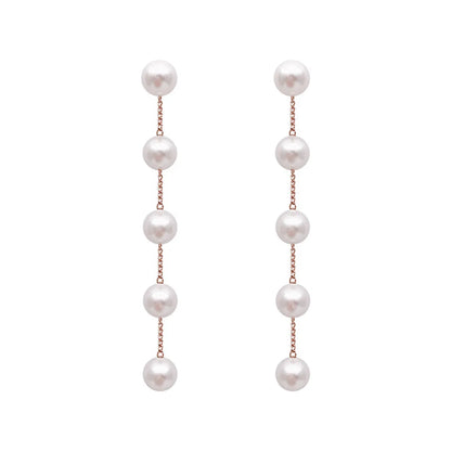 Wholesale Jewelry 1 Pair Sweet Tassel Imitation Pearl Metal Drop Earrings