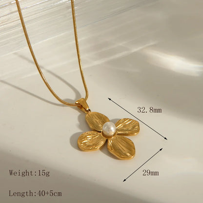 Wholesale Jewelry Basic Classic Style Flower 304 Stainless Steel Artificial Pearls 18K Gold Plated Plating Inlay Earrings Necklace