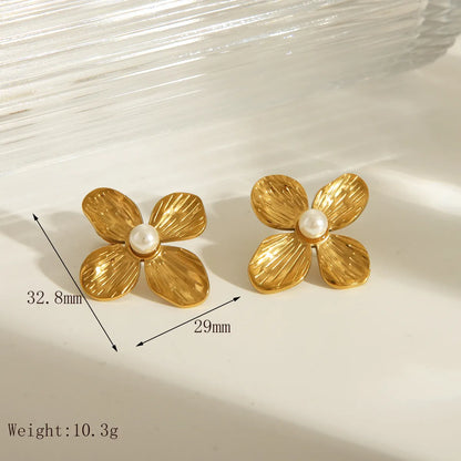 Wholesale Jewelry Basic Classic Style Flower 304 Stainless Steel Artificial Pearls 18K Gold Plated Plating Inlay Earrings Necklace