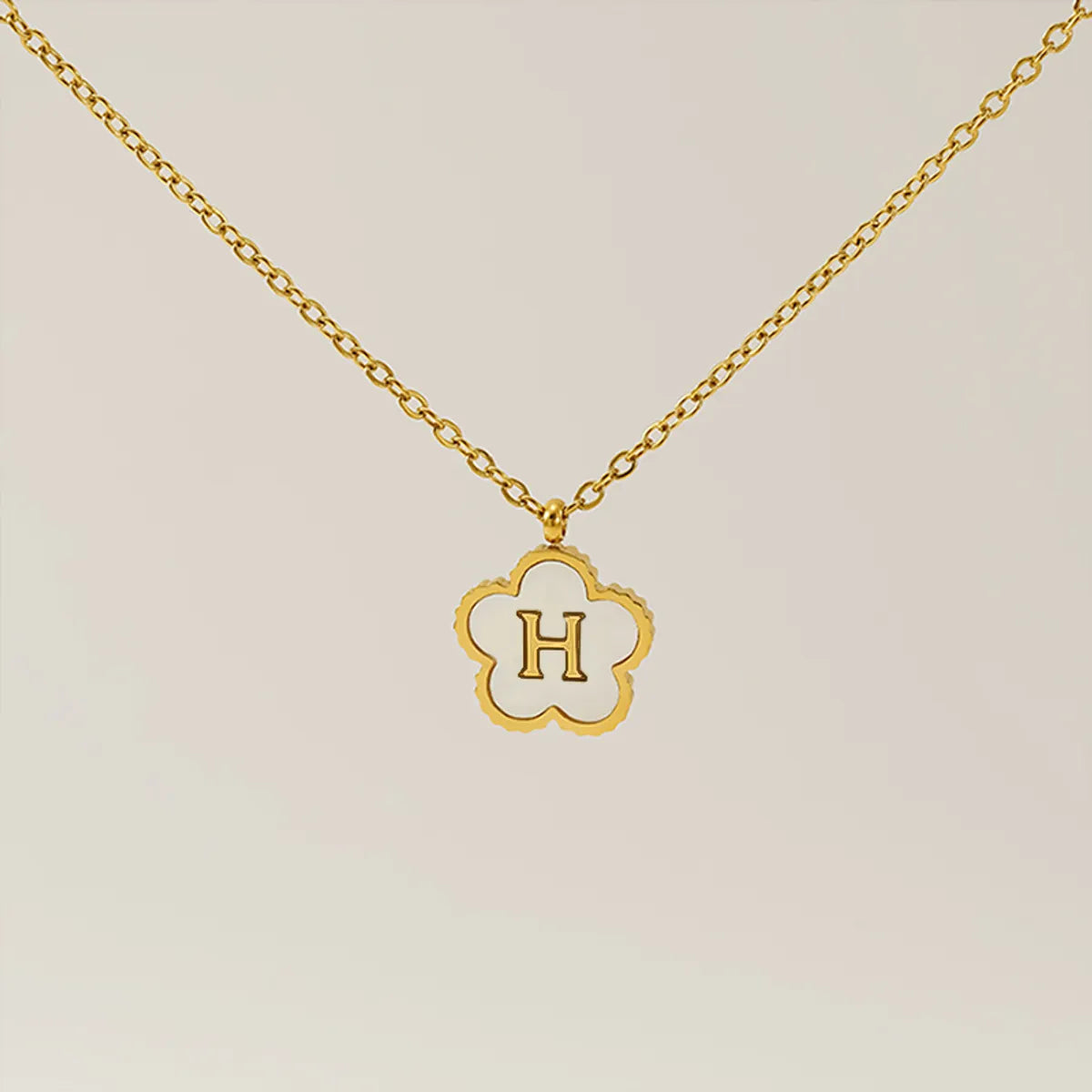 Wholesale Jewelry Basic Classic Style Letter Flower 304 Stainless Steel Shell 18K Gold Plated Plating Inlay Pendant Necklace