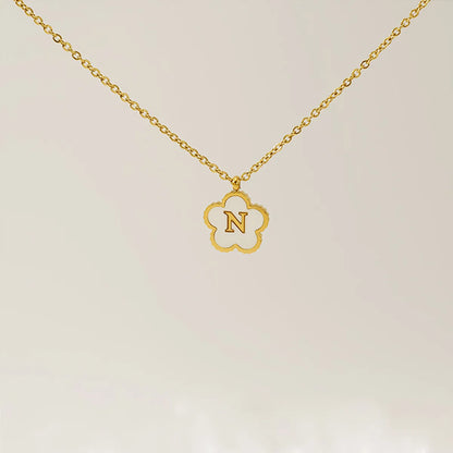 Wholesale Jewelry Basic Classic Style Letter Flower 304 Stainless Steel Shell 18K Gold Plated Plating Inlay Pendant Necklace