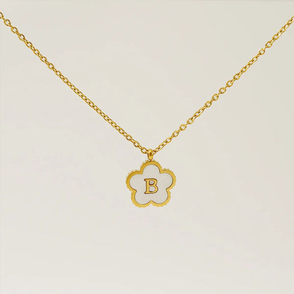 Wholesale Jewelry Basic Classic Style Letter Flower 304 Stainless Steel Shell 18K Gold Plated Plating Inlay Pendant Necklace