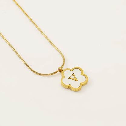 Wholesale Jewelry Basic Classic Style Letter Flower 304 Stainless Steel Shell 18K Gold Plated Plating Inlay Pendant Necklace