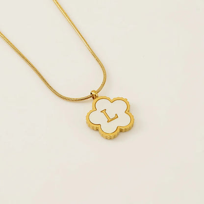 Wholesale Jewelry Basic Classic Style Letter Flower 304 Stainless Steel Shell 18K Gold Plated Plating Inlay Pendant Necklace