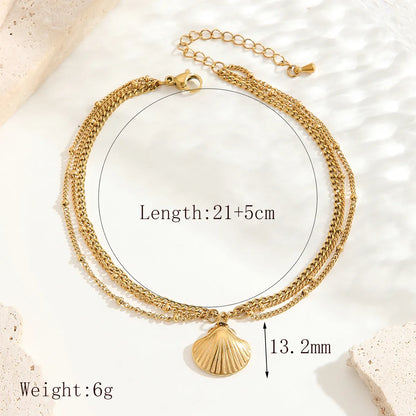 Wholesale Jewelry Basic Marine Style Beach Water Droplets Starfish Shell 304 Stainless Steel Zircon 18K Gold Plated Plating Inlay Anklet