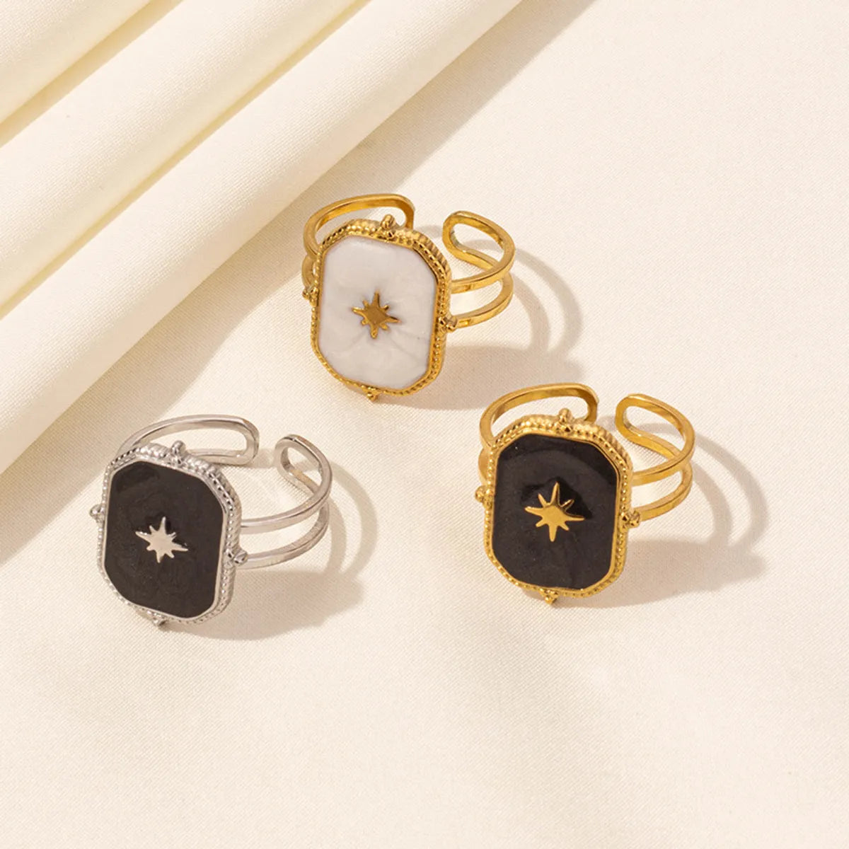 Wholesale Jewelry Basic Modern Style Classic Style Eight Awn Star Geometric 304 Stainless Steel 18K Gold Plated Polishing Enamel Open Rings