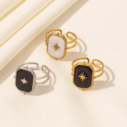 Wholesale Jewelry Basic Modern Style Classic Style Eight Awn Star Geometric 304 Stainless Steel 18K Gold Plated Polishing Enamel Open Rings