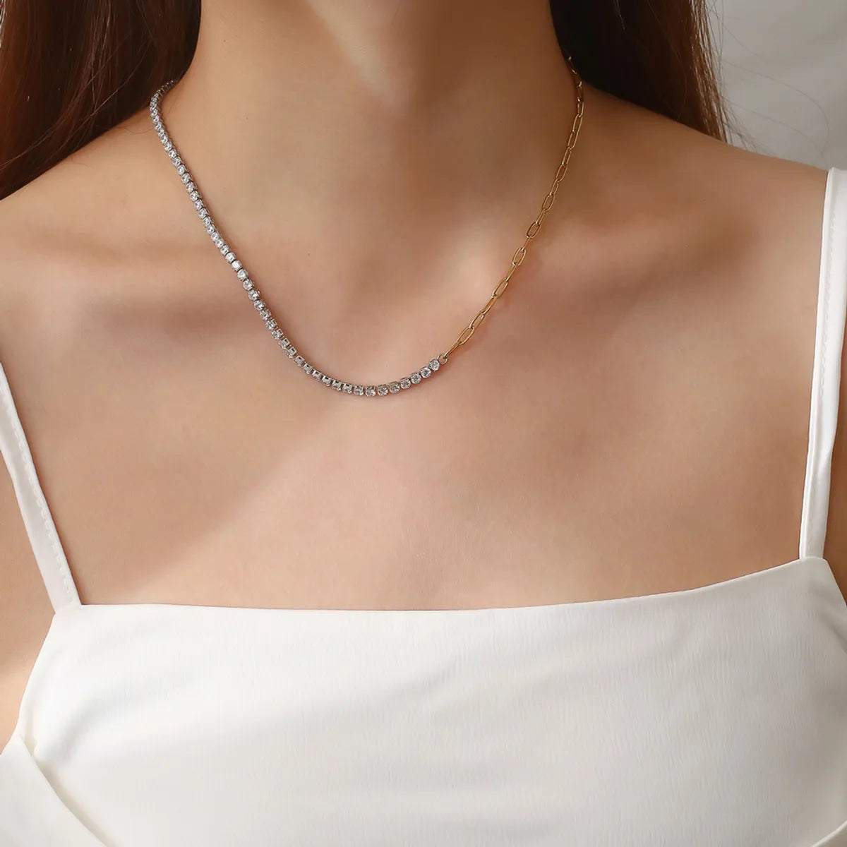 Wholesale Jewelry Basic Modern Style Classic Style Geometric 304 Stainless Steel Zircon Inlay Necklace