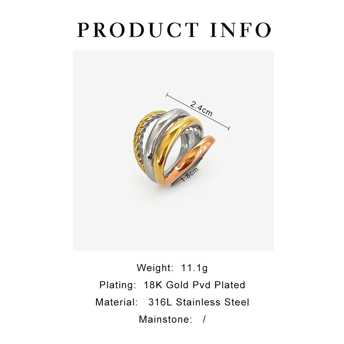 Wholesale Jewelry Basic Modern Style Classic Style Geometric 316L Stainless Steel  18K Gold Plated Irregular Rings