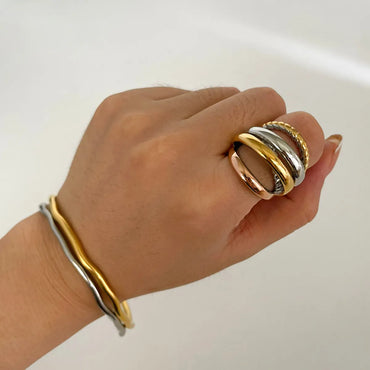 Wholesale Jewelry Basic Modern Style Classic Style Geometric 316L Stainless Steel  18K Gold Plated Irregular Rings