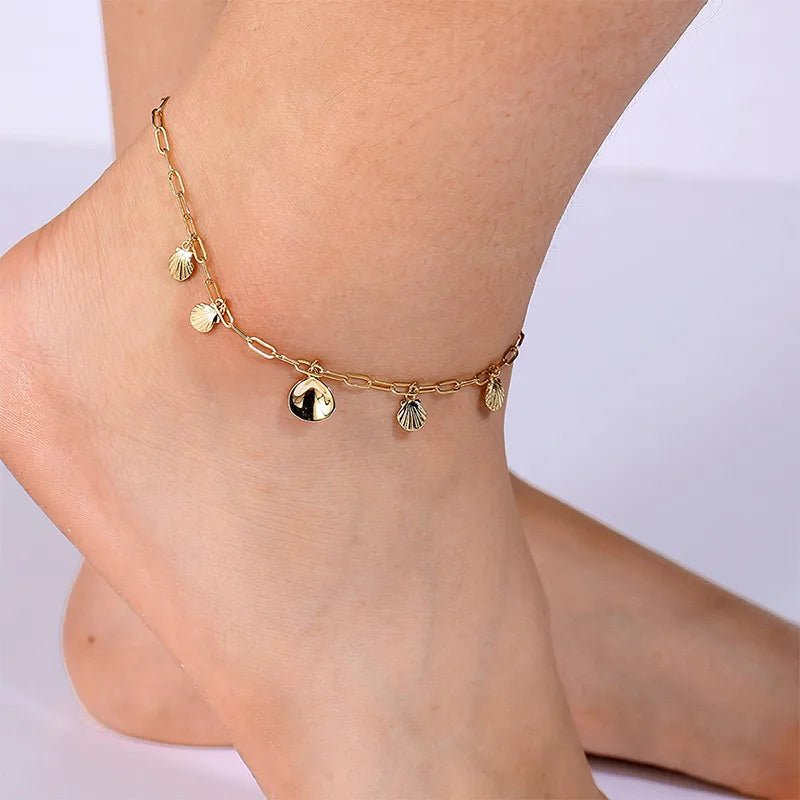 Wholesale Jewelry Basic Modern Style Classic Style Geometric Scallop Copper 18K Gold Plated Plating Anklet