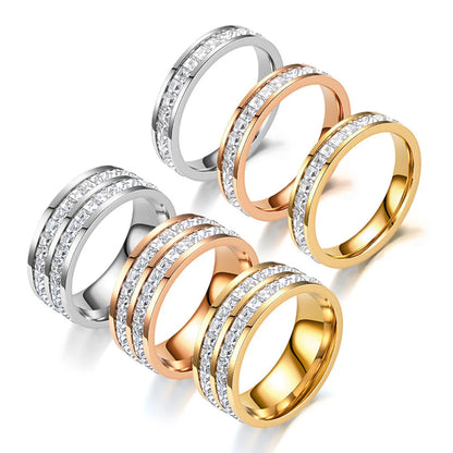 Wholesale Jewelry Basic Modern Style Classic Style Geometric Titanium Steel Zircon Inlay Rings