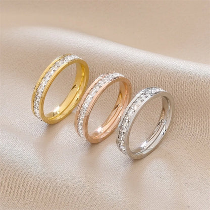 Wholesale Jewelry Basic Modern Style Classic Style Geometric Titanium Steel Zircon Inlay Rings