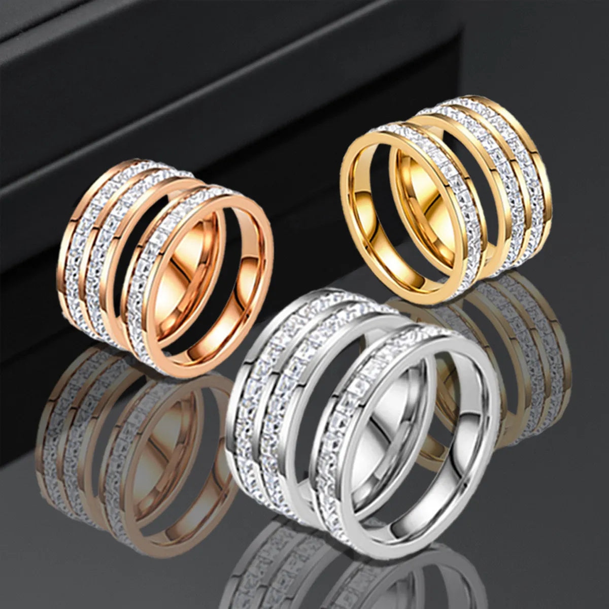 Wholesale Jewelry Basic Modern Style Classic Style Geometric Titanium Steel Zircon Inlay Rings