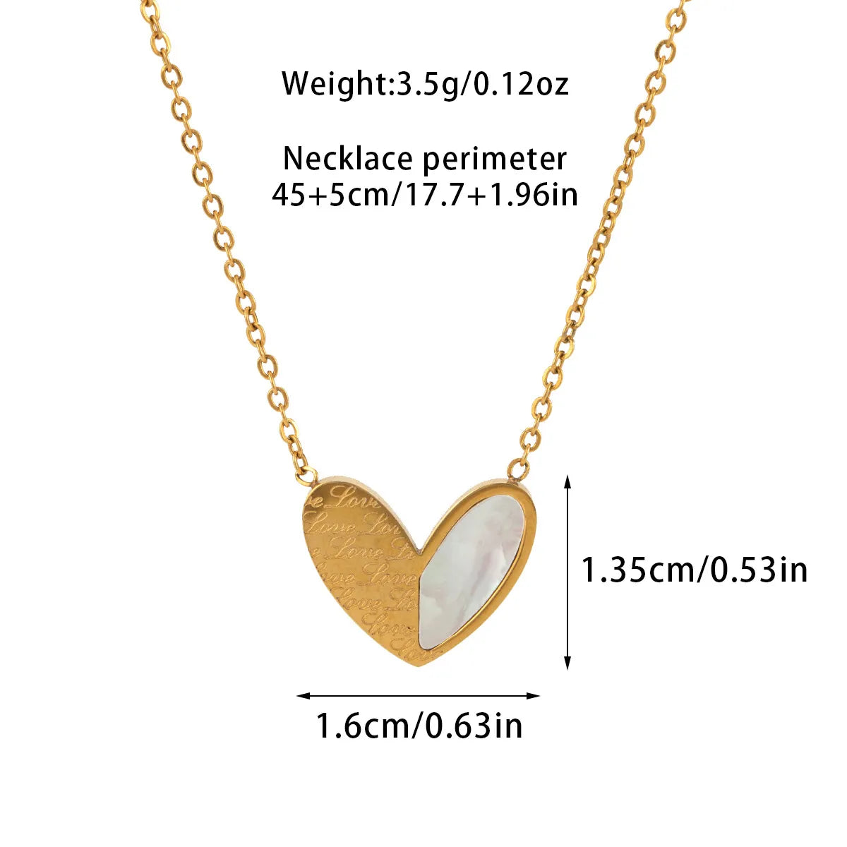 Wholesale Jewelry Basic Modern Style Classic Style Heart Shape Titanium Steel Shell Fritillary 18K Gold Plated Plating Inlay Pendant Necklace