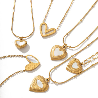 Wholesale Jewelry Basic Modern Style Classic Style Heart Shape Titanium Steel Shell Fritillary 18K Gold Plated Plating Inlay Pendant Necklace