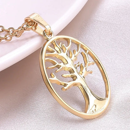 Wholesale Jewelry Basic Modern Style Classic Style Life Tree 304 Stainless Steel 18K Gold Plated Plating Pendant Necklace